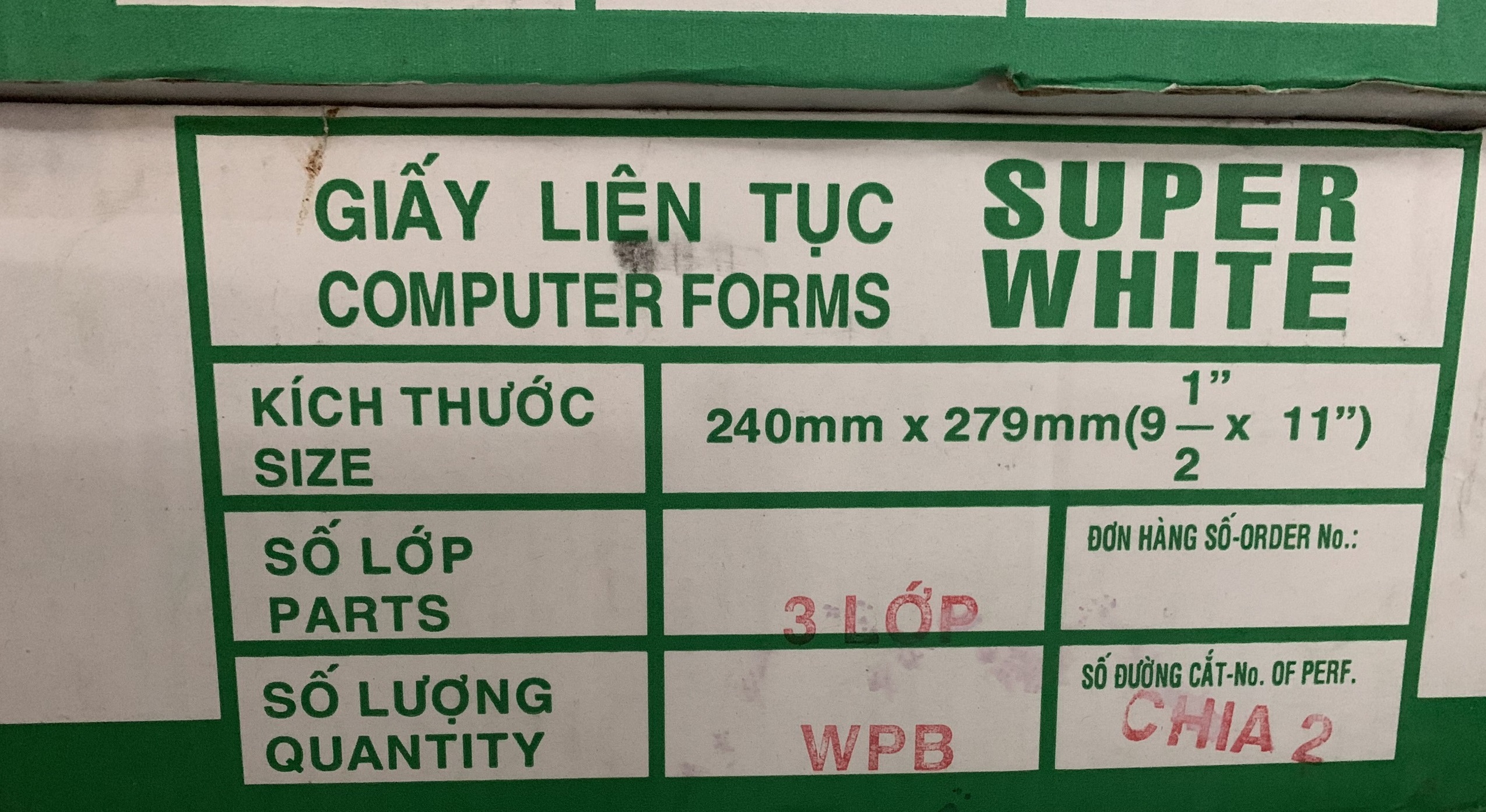 Giấy liên tục 3 liên 240x279mm - chia 2